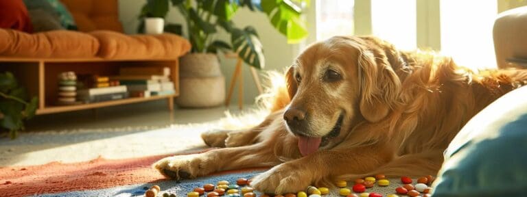 a cozy senior dog lounging
