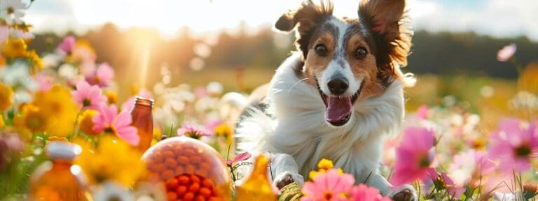 happy, energetic dog leaping